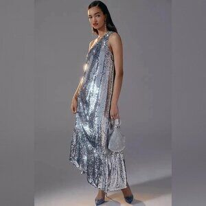 Anthropologie Maeve One-Shoulder Sequin Maxi Dress Sz XXS